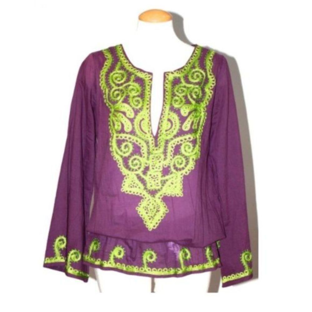 Debbie Katz Green Purple Cotton Tunic Top NWT